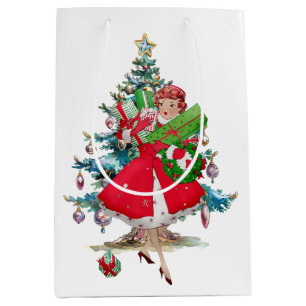 Bolsa De Regalo Mediana Señora vintage de Navidad de 1950