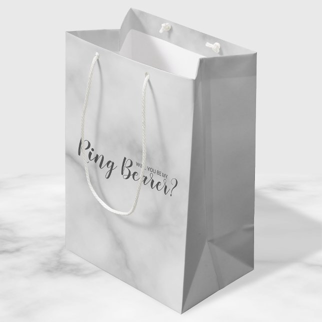 Bolsa De Regalo Mediana ¿Serás Mi Anillo? Elegante guión de mármol (Subido por el creador)