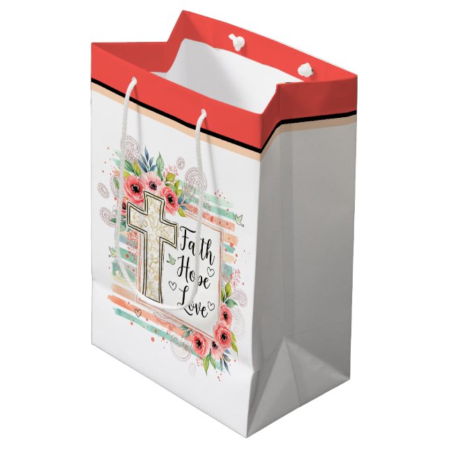 Bolsa De Regalo Mediana Shabby Chic floral Faith Hope Love (Angulo Anverso)