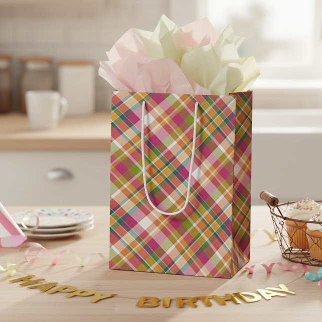 Bolsa De Regalo Mediana Shabby Chic Naranja Rosa Green White Gingham (Subido por el creador)