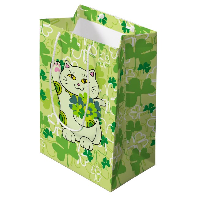 Bolsa De Regalo Mediana Shamrock Bouquet Maneki Neko (Gato Suertudo) (Angulo Anverso)