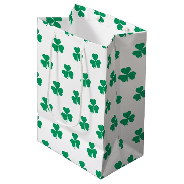 Bolsa De Regalo Mediana Shamrock St. Patrick's Day Green White (Angulo Anverso)