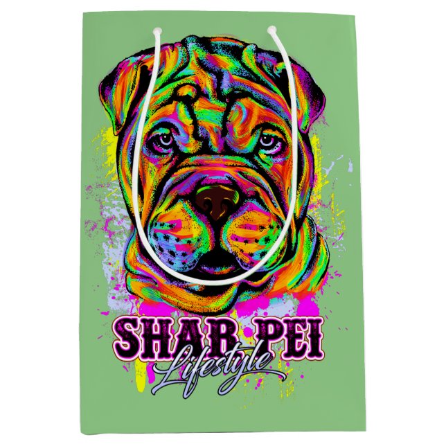 Bolsa De Regalo Mediana Shar Pei Puppy Dog Lifestyle (Anverso)