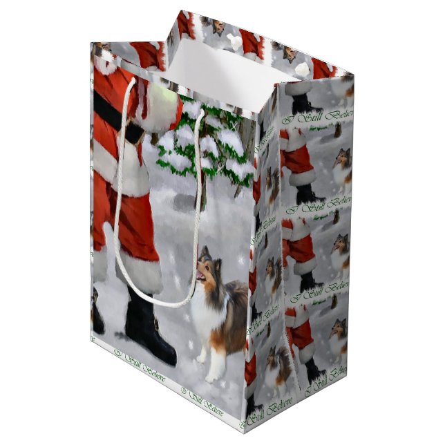 Bolsa De Regalo Mediana Shetland Sheepdog Cree en los Navidades (Angulo Anverso)
