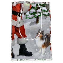 Bolsa De Regalo Mediana Shetland Sheepdog Cree en los Navidades