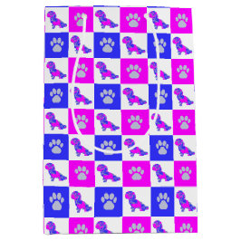 Bolsa De Regalo Mediana Shihpoo Dog & Paw Print Crazy Pink Hot Pink & Blue