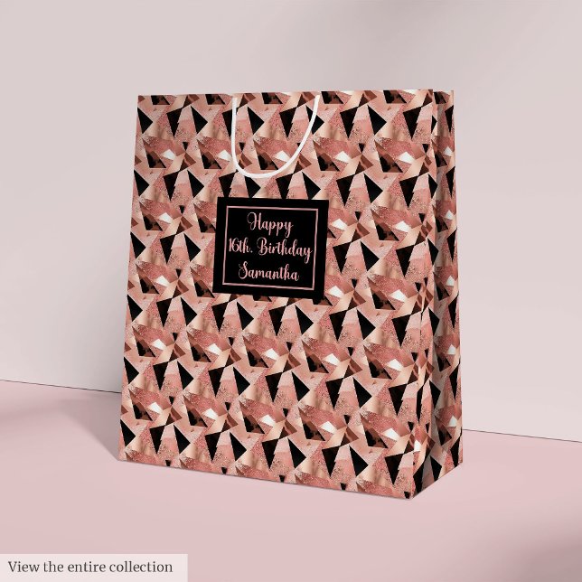 Bolsa De Regalo Mediana Shimmering Gift Bag Trendy Rose Gold and Black (Shimmering Gift Bag Trendy Rose Gold and Black)