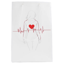 Bolsa De Regalo Mediana Silhouette féminine avec cœur et électrocardiogram