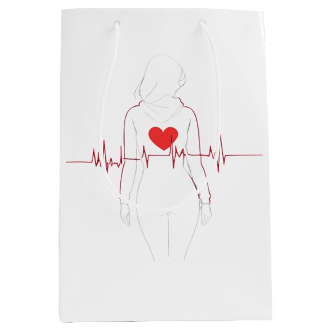 Bolsa De Regalo Mediana Silhouette féminine avec cœur et électrocardiogram (Anverso)