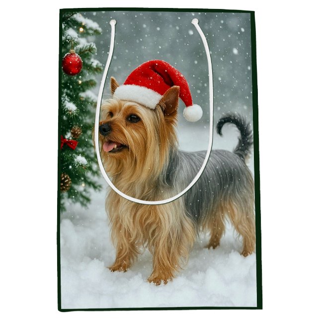 Bolsa De Regalo Mediana Silky Terrier Holiday Card (Anverso)