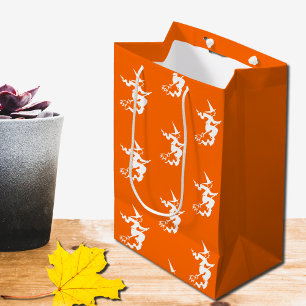 Bolsa De Regalo Mediana silueta de bruja en neón naranja