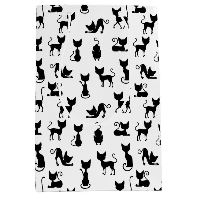 Bolsa De Regalo Mediana Silueta de gato negro y blanco (Anverso)