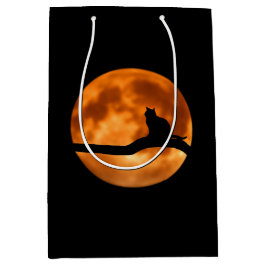 Bolsa De Regalo Mediana Silueta de un gato negro en un árbol