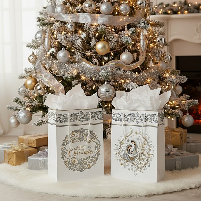 Bolsa De Regalo Mediana Silver and gold nativity Christmas (Subido por el creador)