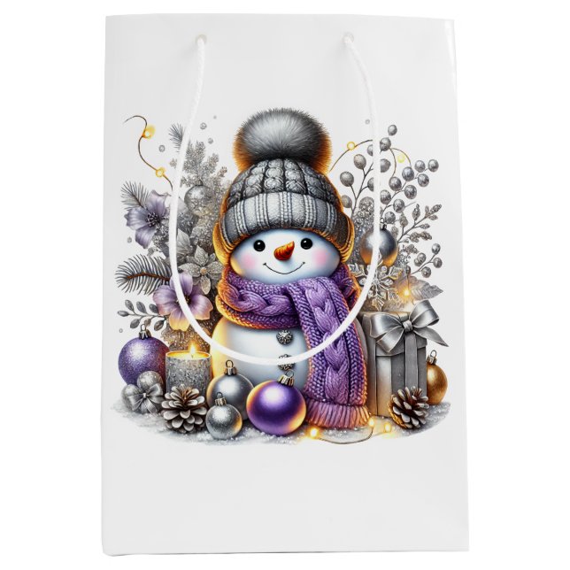 Bolsa De Regalo Mediana Silver Snowman (Anverso)