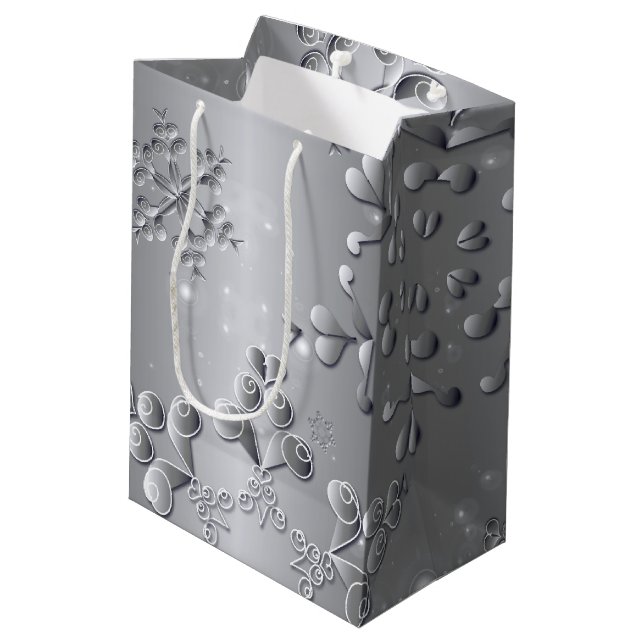 Bolsa De Regalo Mediana Silvery Snowflakes (Angulo reverso)