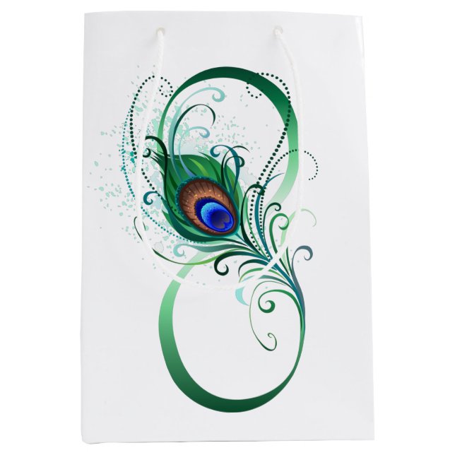 Bolsa De Regalo Mediana Símbolo infinito con pluma de pavo real (Anverso)