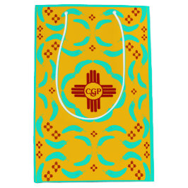 Bolsa De Regalo Mediana Símbolos de Zia Rojo Nuevas plumas turquesas de Mé