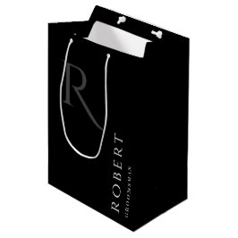 Bolsa De Regalo Mediana Simple Black Monogram Personalizado Groomsmen Medi