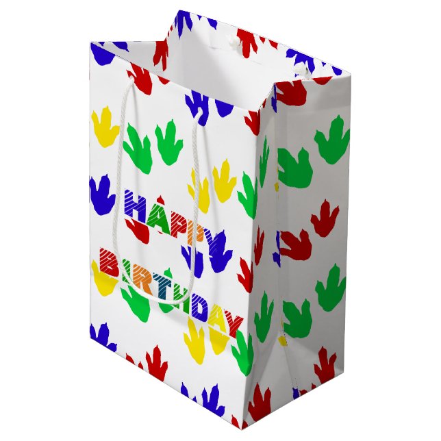 Bolsa De Regalo Mediana Simple fiesta de cumpleaños de Paw Dino de color m (Angulo Anverso)