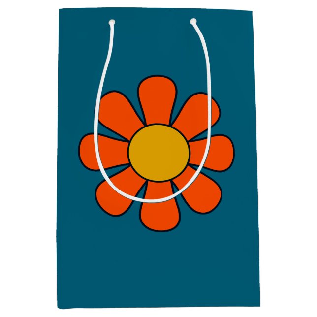 Bolsa De Regalo Mediana Simple Groovy Retro Moderno de los años 60 Flores  (Anverso)