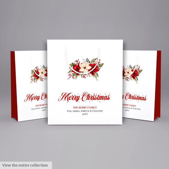 Bolsa De Regalo Mediana Simple Red Poinsettia Merry Christmas Gift Bags (Simple Red Poinsettia Merry Christmas Gift Bag)
