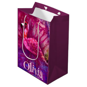 Bolsa De Regalo Mediana Singular Resumen Flamingo Rosa Personalizado