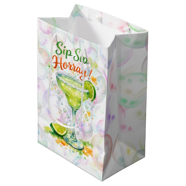 Bolsa De Regalo Mediana Sip Sip Sip Horray Bubbles Birthday Party (Angulo Anverso)