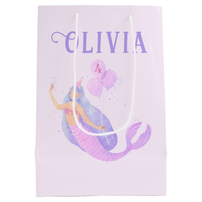 Bolsa De Regalo Mediana Sirena bajo el mar Chica de cumpleaños edad rosada (Reverso)