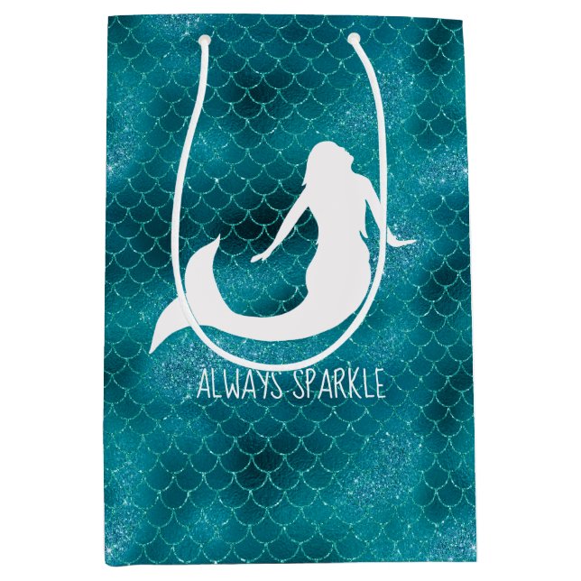 Bolsa De Regalo Mediana Sirenda de Purpurina de espuma azul Aqua verde azu (Anverso)