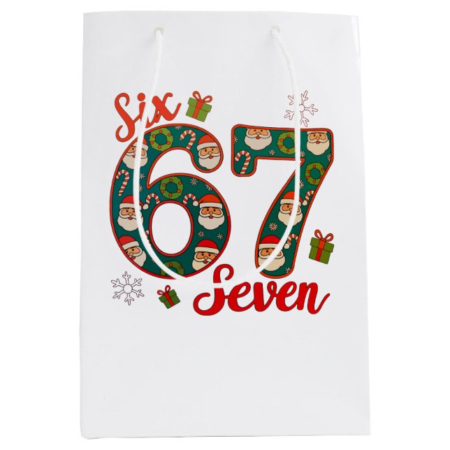 Bolsa De Regalo Mediana Six Seven 67 6 7 Meme Christmas Xmas Santa Hat (Anverso)