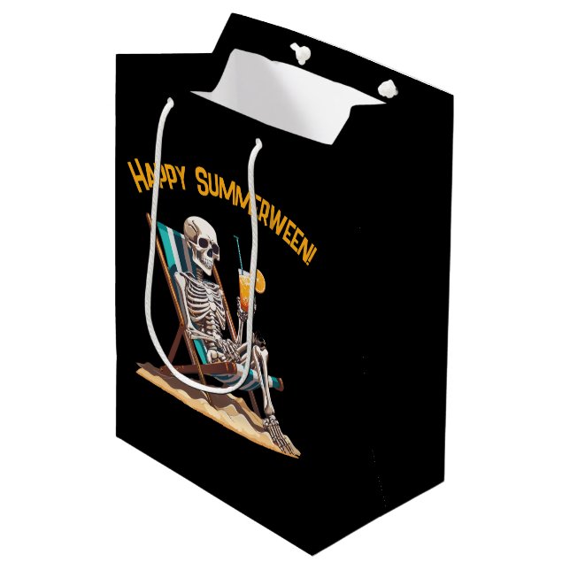 Bolsa De Regalo Mediana Skeleton Beach Lounging Halloween (Angulo Anverso)