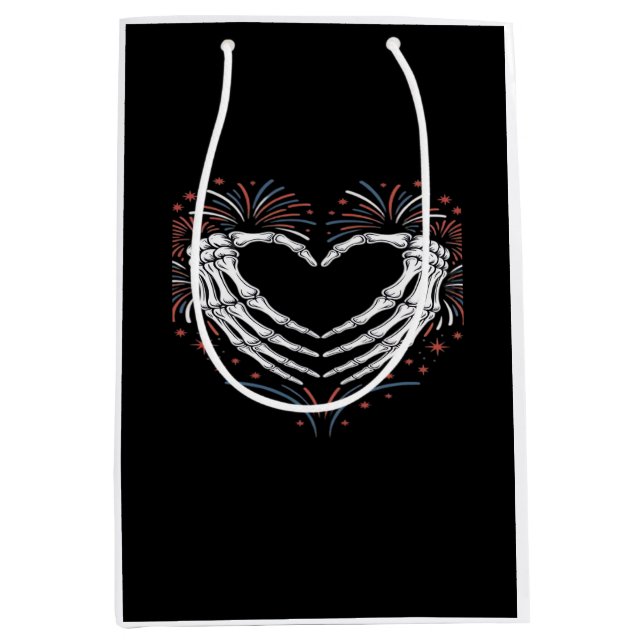Bolsa De Regalo Mediana Skeleton Hand Heart 4De Eeuu Patriótico Americano (Anverso)