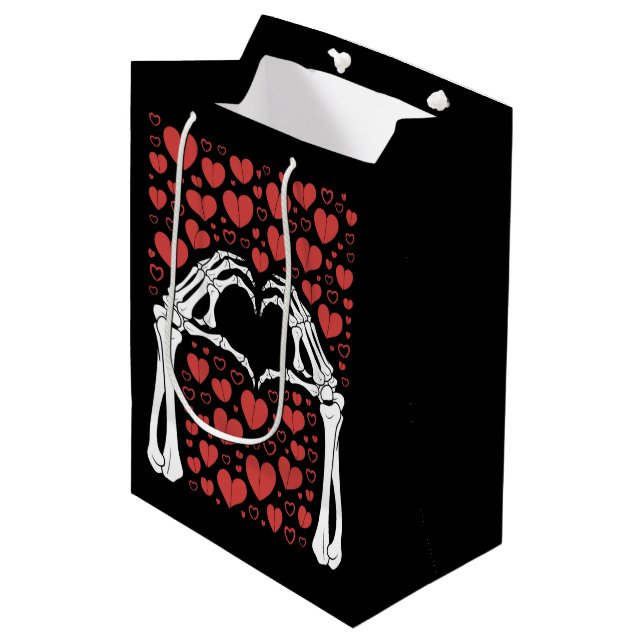 Bolsa De Regalo Mediana Skeleton Hand Heart Día de San Valentín Funny Love (Angulo Anverso)