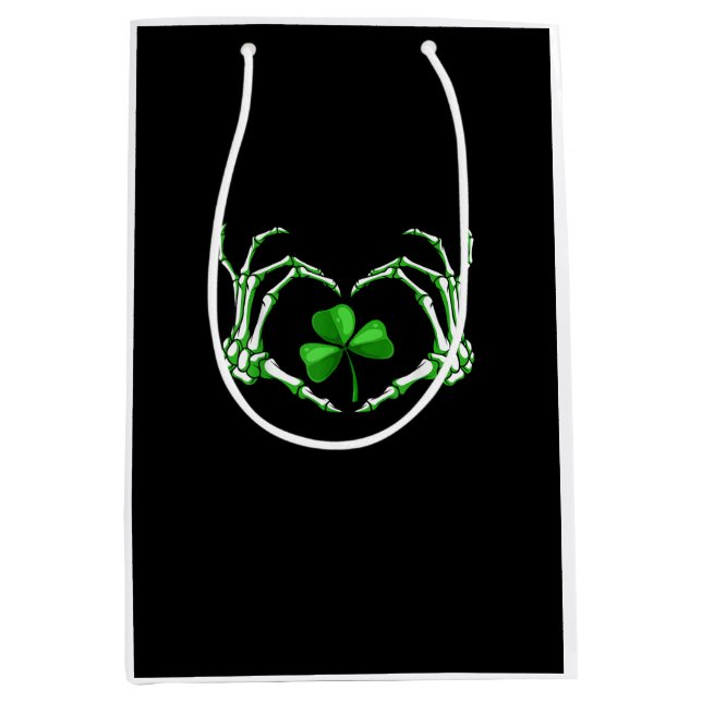 Bolsa De Regalo Mediana Skeleton Hand Heart Shamrock St Patricks Day Paddy (Anverso)