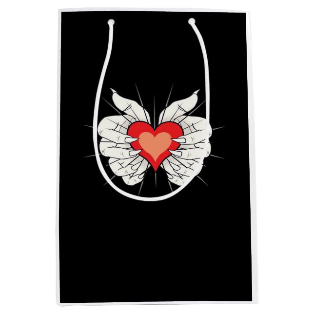 Bolsa De Regalo Mediana Skeleton Hands Heart Classic (Anverso)