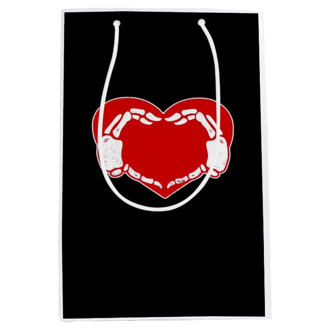 Bolsa De Regalo Mediana Skeleton Heart Hands Gótico Valentine Red Classic (Anverso)