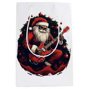 Bolsa De Regalo Mediana Skeleton Santa Tocando la guitarra