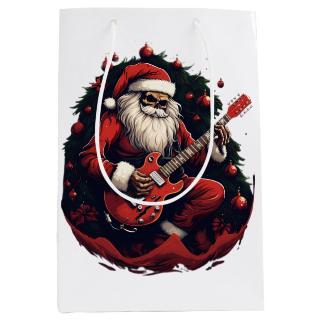 Bolsa De Regalo Mediana Skeleton Santa Tocando la guitarra (Anverso)