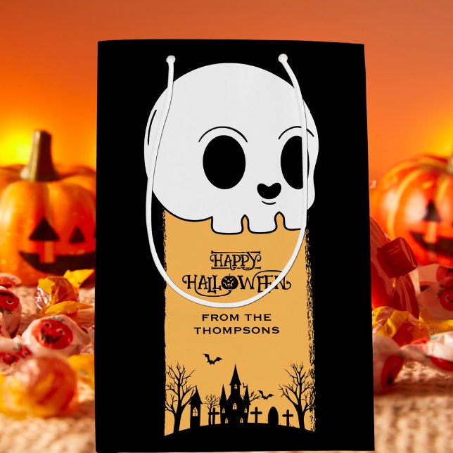 Bolsa De Regalo Mediana Skeleton Skull Graveyard Halloween gótico negro (Subido por el creador)