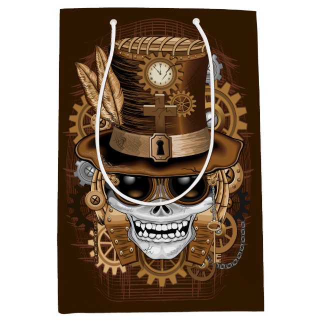 Bolsa De Regalo Mediana Skull Steampunk Voodoo Retro Machine (Anverso)