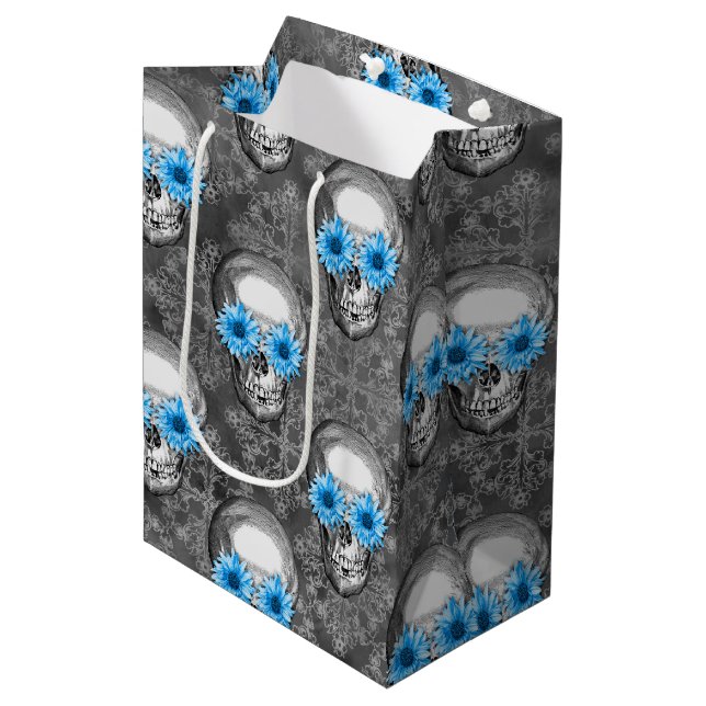 Bolsa De Regalo Mediana Skulls azules y diseño de la serie de girasoles 5 (Angulo Anverso)