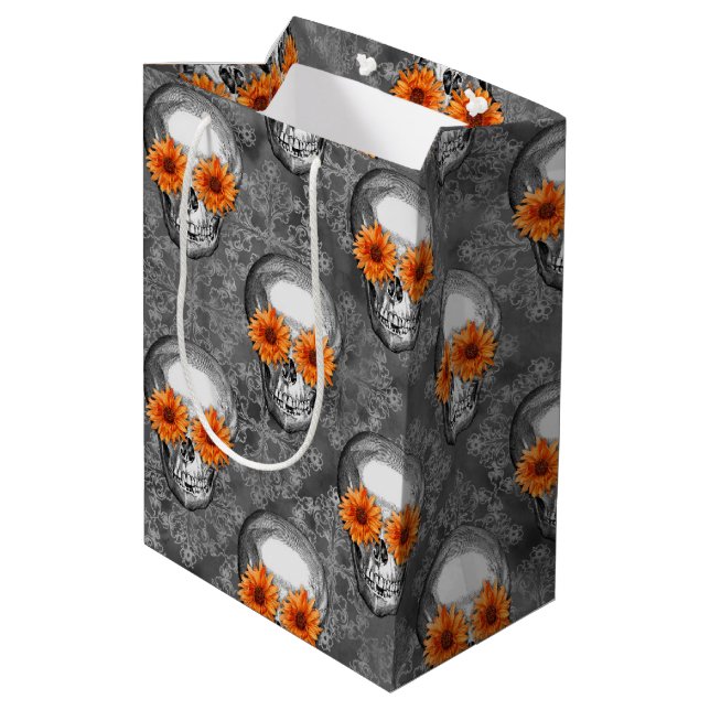 Bolsa De Regalo Mediana Skulls naranjas y diseño de la serie de girasoles  (Angulo reverso)