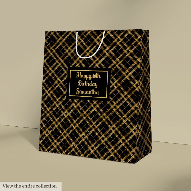 Bolsa De Regalo Mediana Sleek Black Gold 50th Birthday Gift Bag Idea (Sleek Black Gold 50th Birthday Gift Bag Idea)