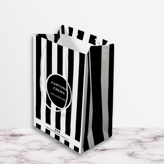 Bolsa De Regalo Mediana Sleek Black & White Stripes Small Business Brand (Subido por el creador)