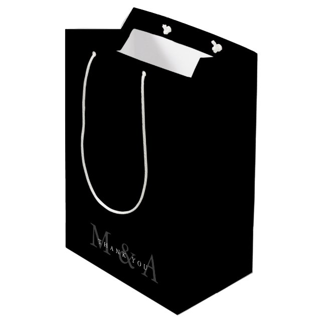 Bolsa De Regalo Mediana Sleek Personalizado Black Gracias (Angulo reverso)