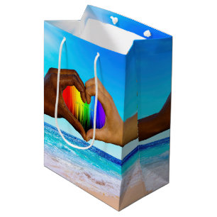 Bolsa De Regalo Mediana SlipperyJoe gradiente de corazón de arcoíris vívid