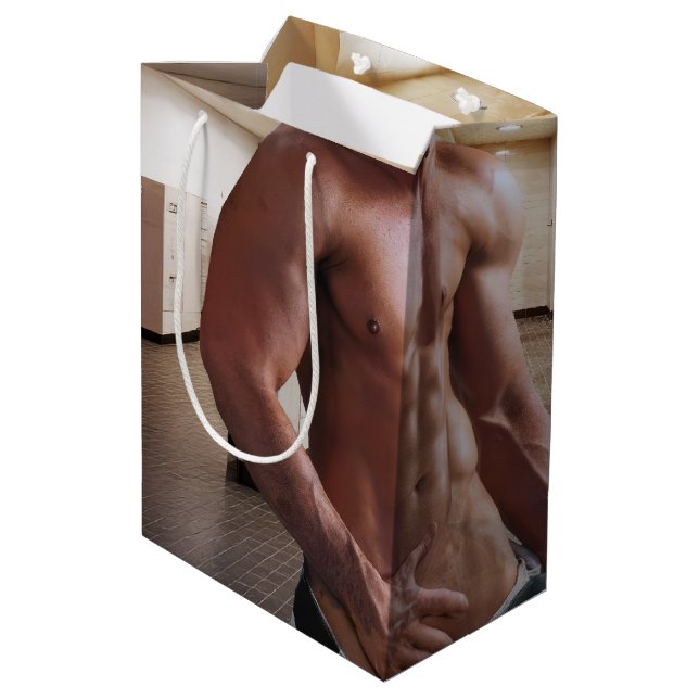 Bolsa De Regalo Mediana SlipperyJoe hombre muscular sin camisa 6pack abs f (Angulo reverso)