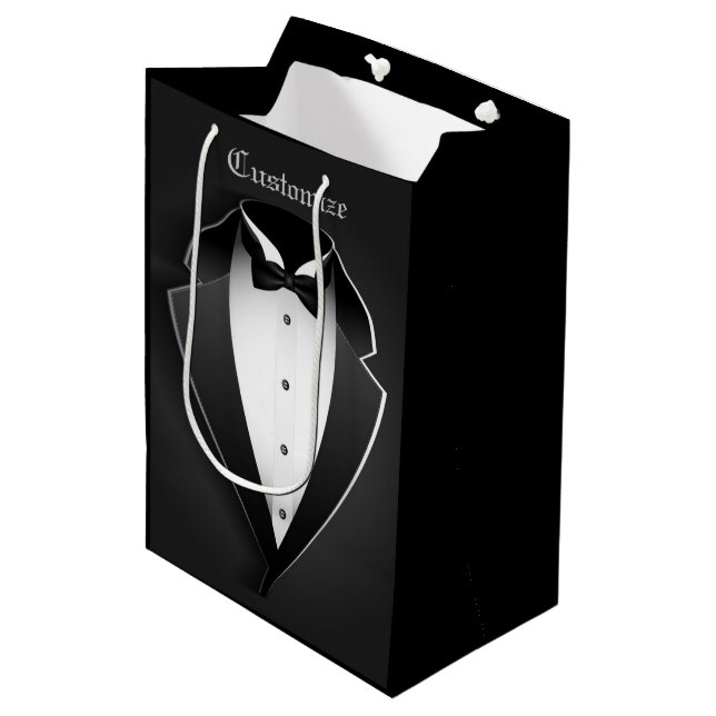 Bolsa De Regalo Mediana Smoking elegante negro y blanco (Angulo Anverso)