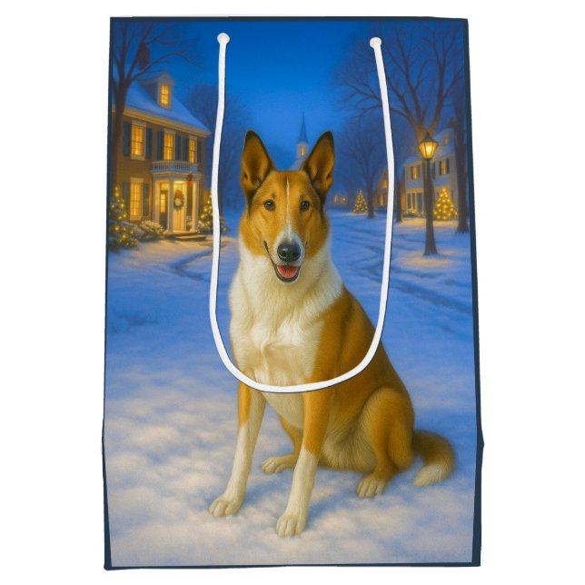 Bolsa De Regalo Mediana Smooth Collie Holiday  (Reverso)